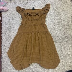 Wild Fable Caramel Ruffled Off-Shoulder Tiered Dress